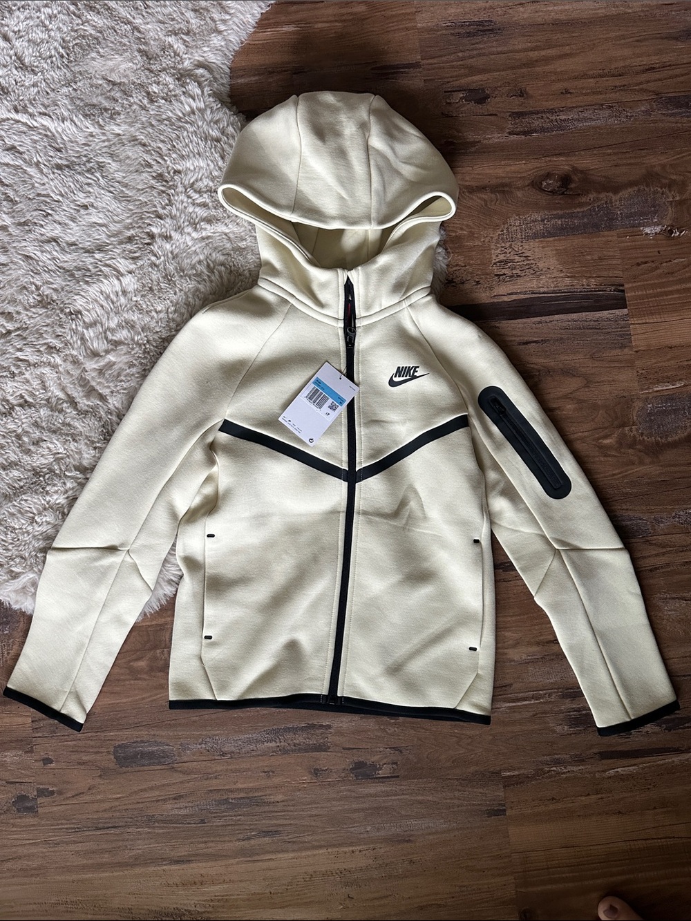 Nike Tech Kids Cream Hooded Zip-Up Jacket with Black Trim NWT